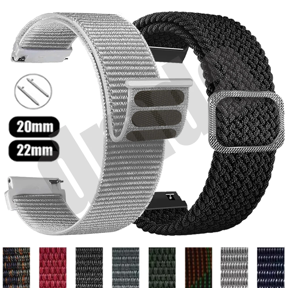 Correa elástica de nailon de 20mm y 22mm para Samsung Galaxy Watch 7 6 4 40/44mm 5 Pro Calssic 42/46mm Band Amazfit Gts2/4 Huawei Gt2/3