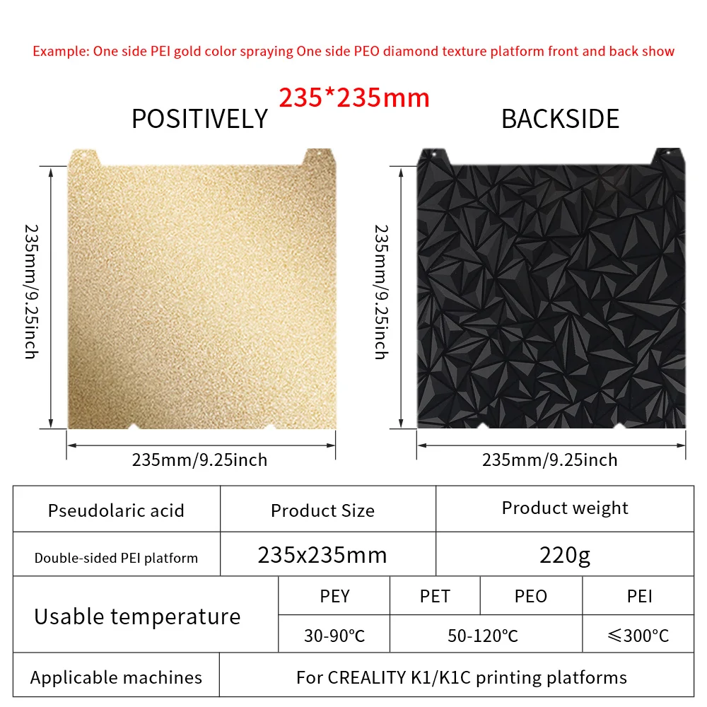 Placa de construcción para Creality K1 Max K1C, placa de construcción para cama Creality k1, PEO PET PEY PEI, 235x235, 310x315, Ender 3 S1 Ender 3 V3 Se - imagen 4