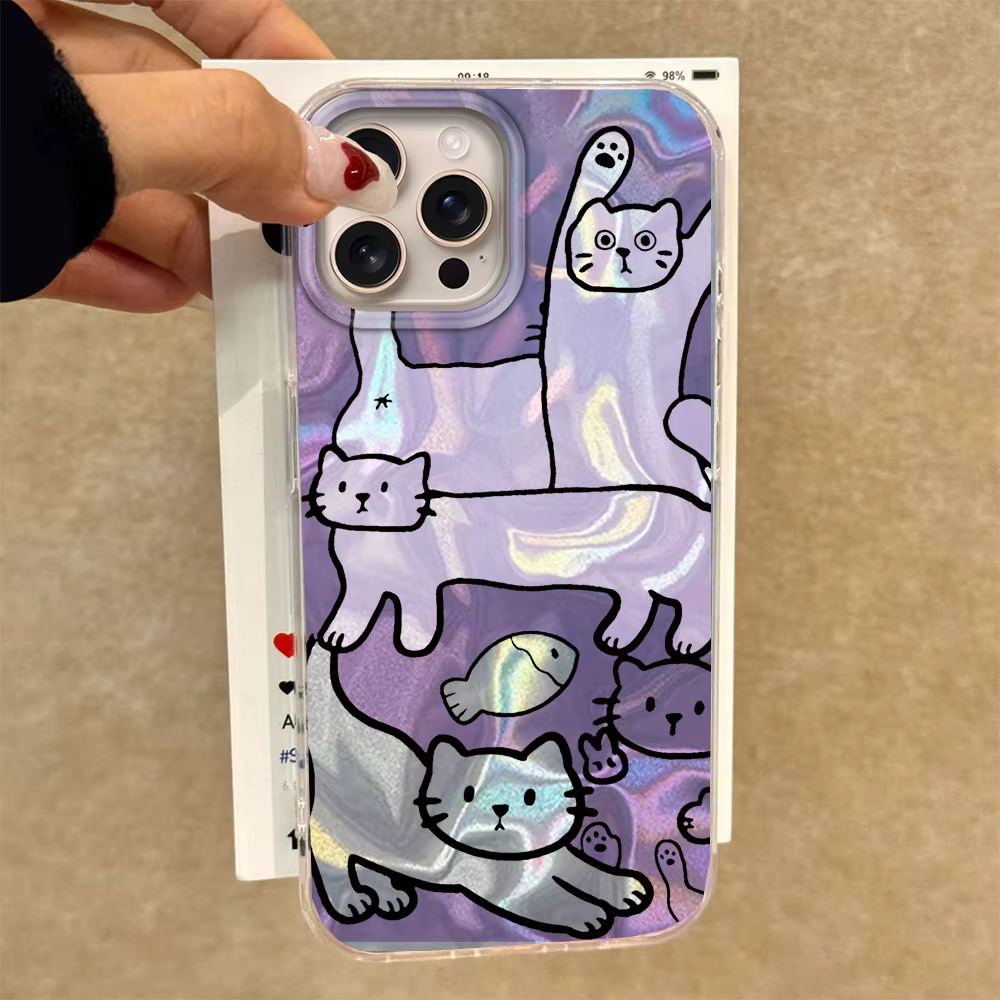 Funda de teléfono con textura de agua de pez gato línea púrpura para iphone 16 15 14 7 8 Plus 13 Pro Max X XS XR SE 2022 carcasa trasera de silicona - imagen 2