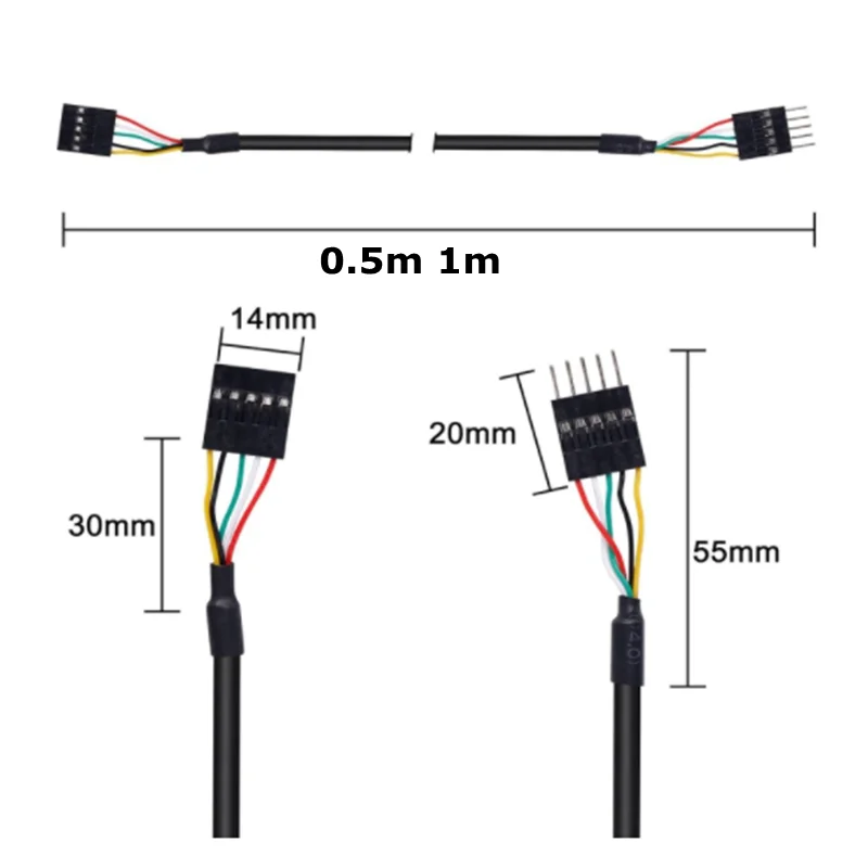 Cable de extensión de cabezal USB IDC de 5 pines, Cable de cabecera de placa base macho a hembra de 5 pines Dupont 2,54 para puertos USB, tarjetas de expansión - imagen 5