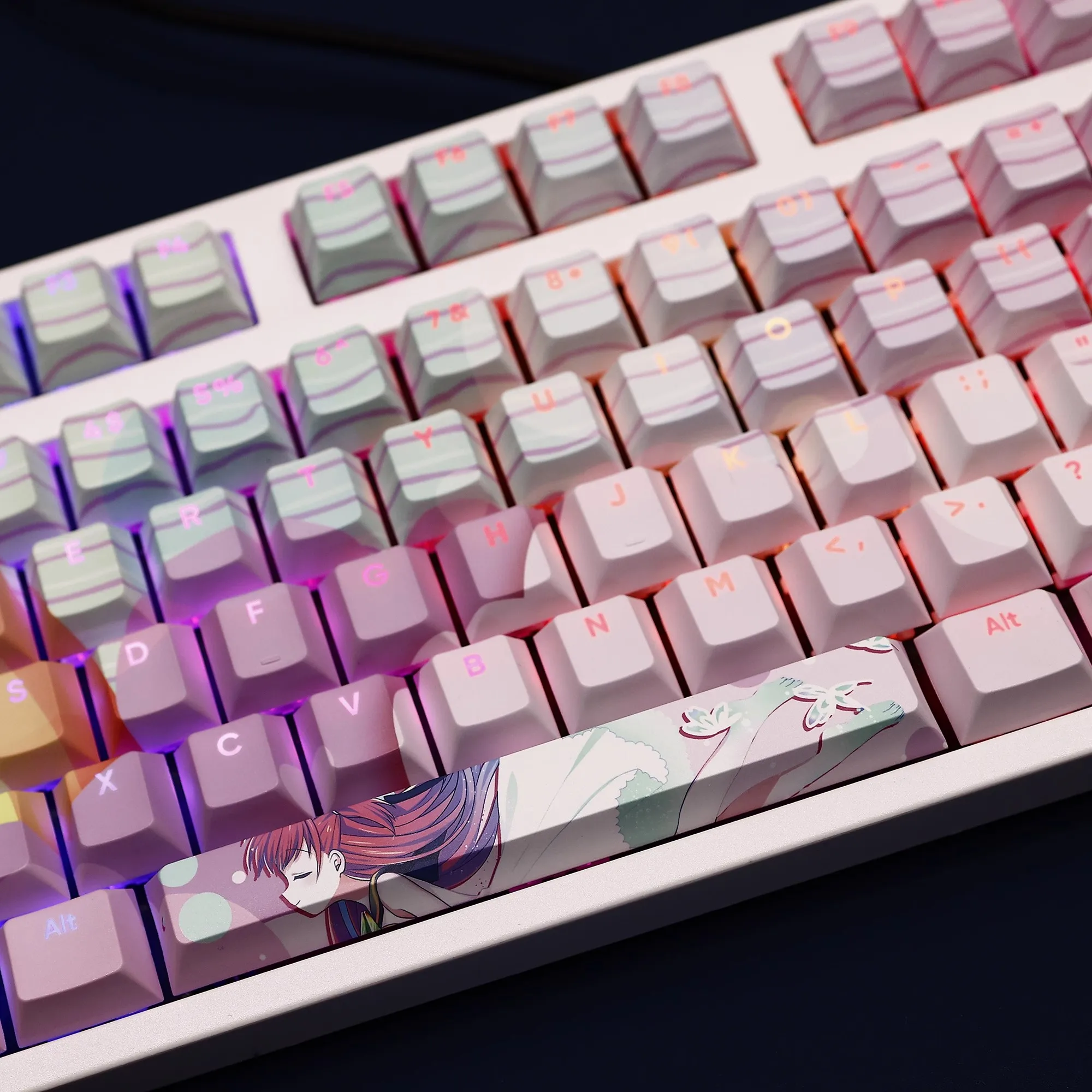 108 teclas bolsillos de verano Katou Umi Keycap PBT tinte subcama retroiluminado Keycaps Anime juego de dibujos animados teclas para ANSI 61 87 104 108 - imagen 3