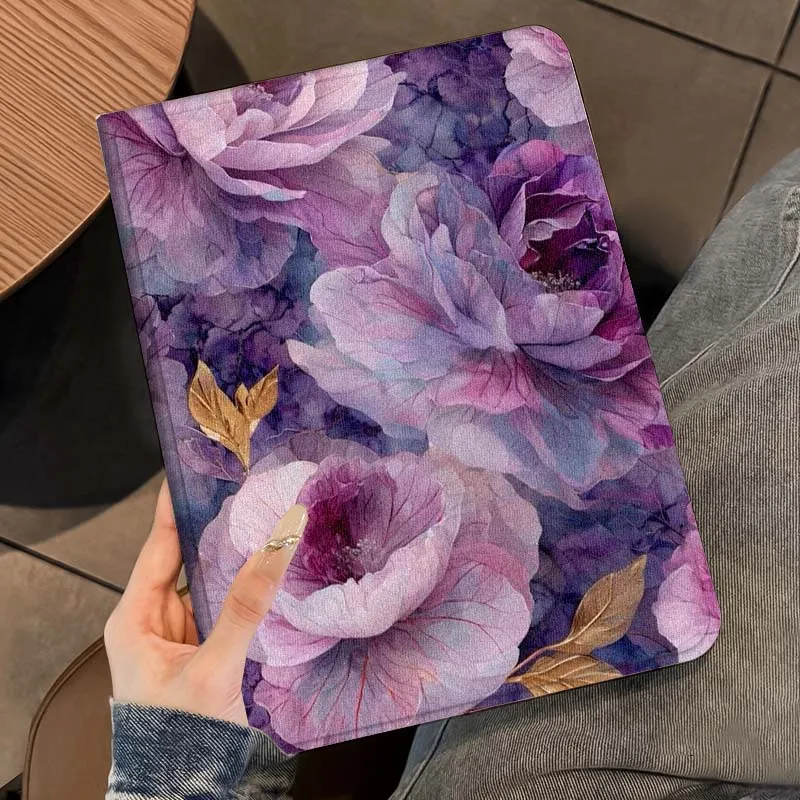 Funda para tableta Lenovo Pad Tab Legion Xiaoxin Y900 Y700 K10 M10 P11 3. a generación, arte floreciente, flores moradas - imagen 2