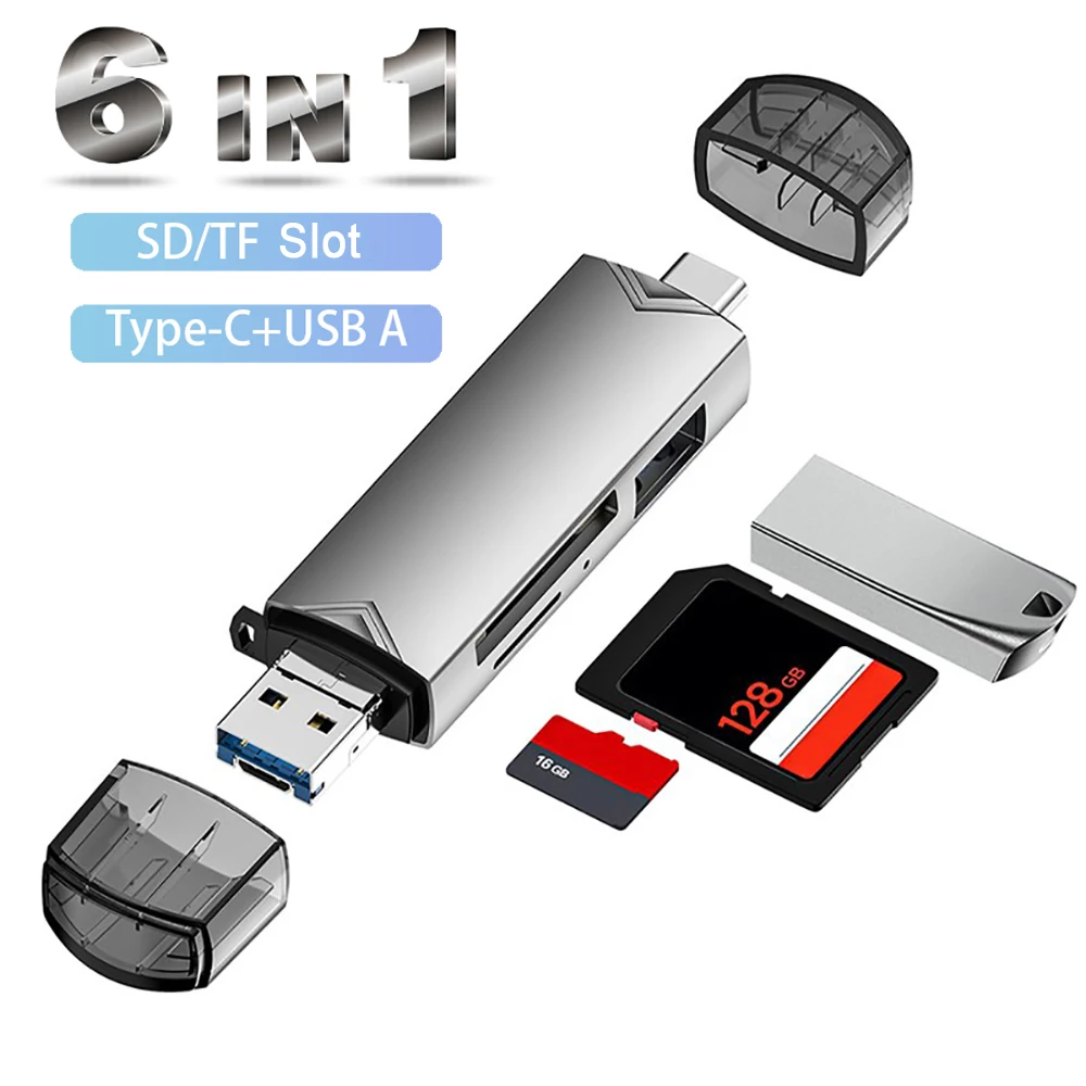 Lector de tarjetas OTG tipo C SD TF 6 en 1 USB 3,0 adaptador de unidad Flash Micro USB 5Gbps lector de tarjetas multifuncional de transferencia de alta velocidad