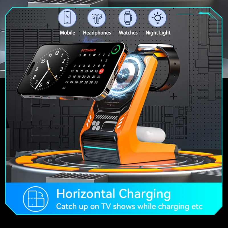 MagSafe-Soporte de teléfono multifunción con carga inalámbrica, 3 en 1, para iPhone, teléfono inteligente, compatible con Air Pods, estilo Apple iWatch Mecha - imagen 2