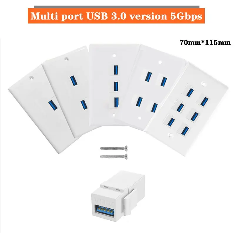 Multi puerto USB 3,0 versión 5Gbps velocidad tarjeta de datos hebilla soldadura libre enchufe Panel enchufe de pared 70mm * 115mm - imagen 2