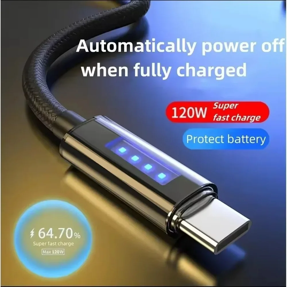 Cable USB A a tipo C de 120W, nuevo Cable de datos de carga rápida con apagado inteligente y luz indicadora de carreras de caballos para Samsung y Huawei - imagen 4
