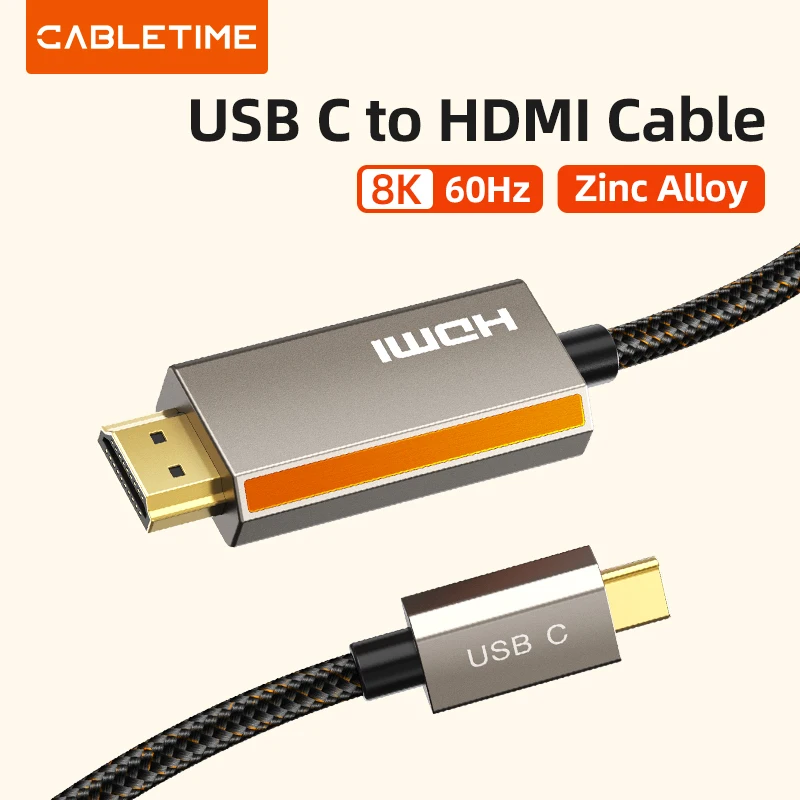 CABLETIME Cable USB C a HDMI 8K/60Hz 4K/144Hz aleación de Zinc para MacBook Pro iMac iPad Pro para Samsung Galaxy tipo C a HDMI 2,1 - imagen 2