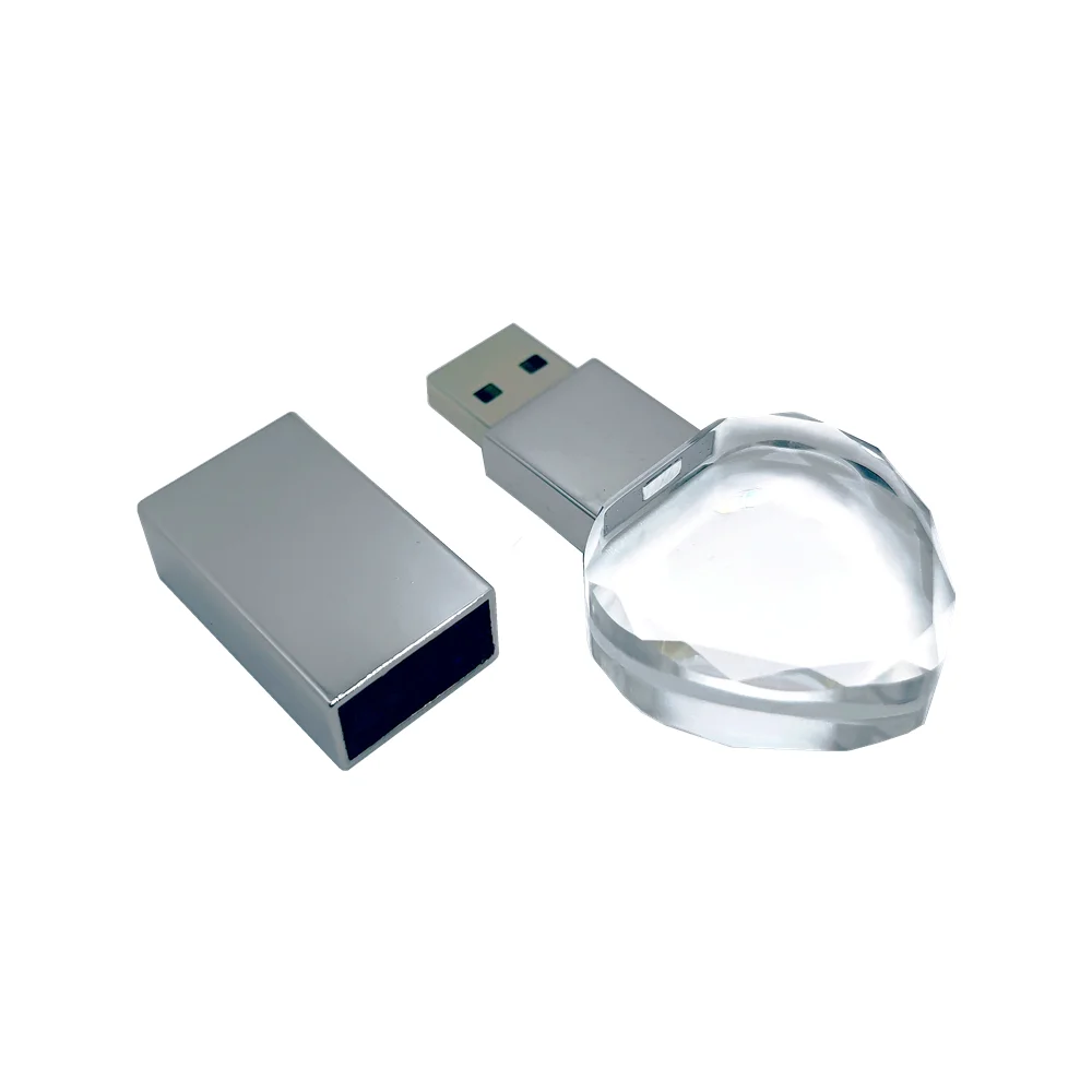 Unidad Flash USB 2,0 de cristal de piedras preciosas en forma de corazón con logotipo personalizado, luz LED colorida, 4GB, 8GB, 16GB, 32GB, 64GB, 2023 GB, novedad de 128 - imagen 2