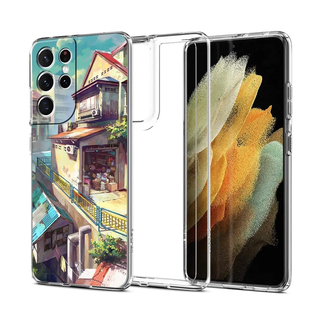 Funda de teléfono con paisaje de Anime japonés para Samsung Galaxy S23 Ultra S22 5G S20 S21 FE 5G S10E S9 S8 S10 Plus, funda transparente de silicona suave - imagen 2