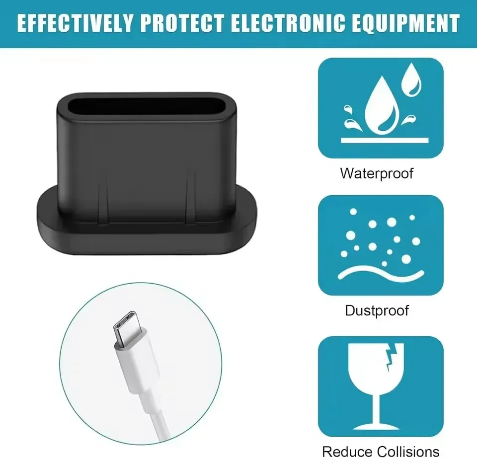 Tapones antipolvo tipo C de silicona, puerto de carga USB C, Protector de cubierta antipolvo para iPhone 15 16, Samsung Galaxy S25, 1/20 Uds. - imagen 5