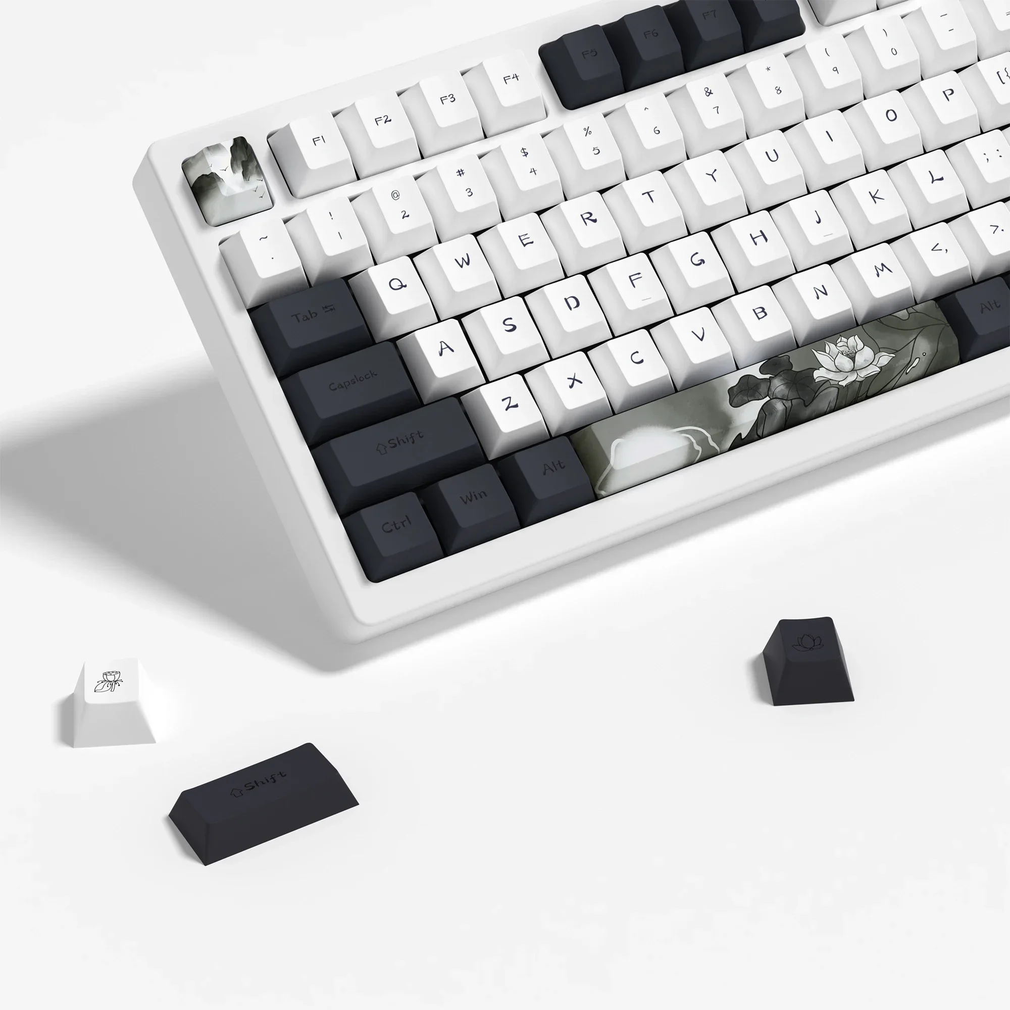 KBDiy 142 teclas/juego de teclas de loto de tinta para teclado mecánico PBT Cherry perfil personalizado Keycap para AK74 gx87 crush80 raven68 loco - imagen 3