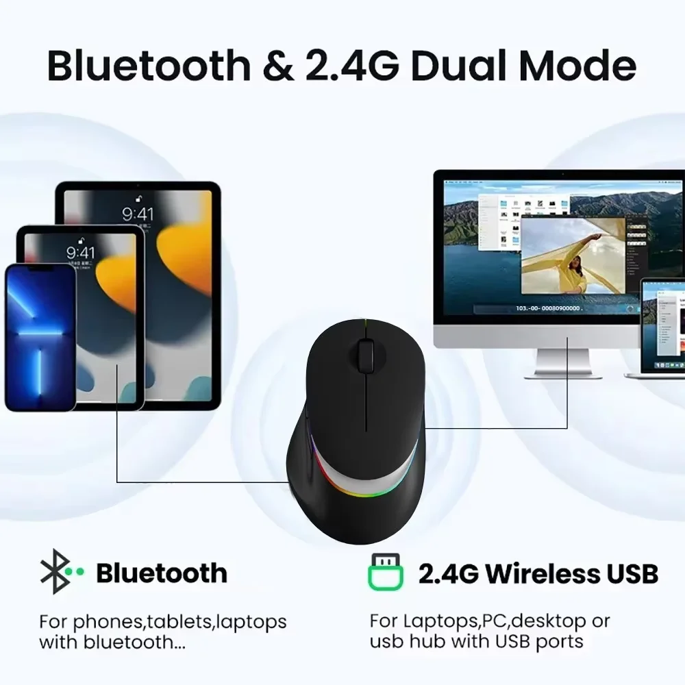 Ratón inalámbrico Bluetooth 2,4G, ratón LED para juegos, ratón silencioso, ratón recargable de 800-1200-1600 DPI, micrófono para PC, portátil, Macbook - imagen 3