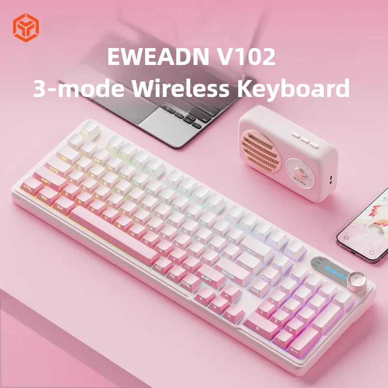 Teclado inalámbrico V102, batería grande con perilla de panel numérico, teclado de membrana de sensación mecánica para soporte de MAC/Windows de oficina