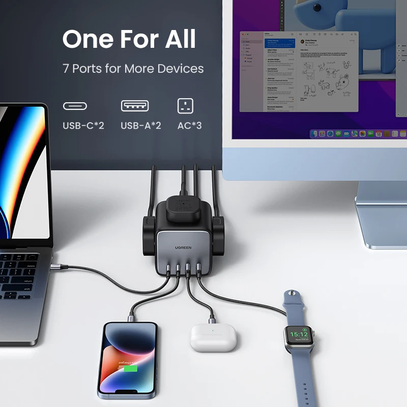 UGREEN-cargador GaN de 65W, estación de carga de escritorio, tira de alimentación USB C, cargador rápido para ordenador portátil, Macbook, iPhone 17, 16, teléfono Android - imagen 3