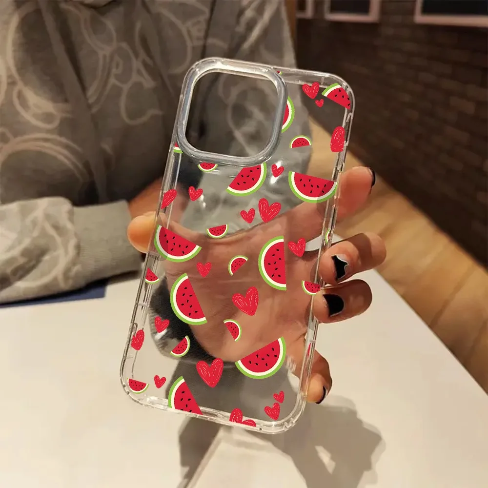 Funda de teléfono transparente estética con diseño de sandía y corazón dulce para iPhone 17 16 11 12 13 14 15 Pro Max 16 Plus XR XS X 7 8 17 Air Funda