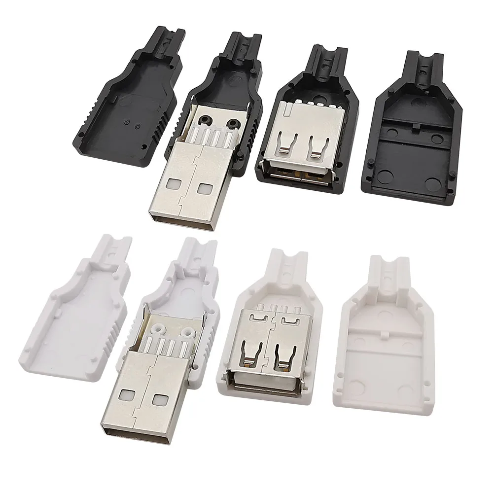5/10 Uds tipo A macho hembra USB 4 pines enchufe adaptador de conector de soldadura con cubierta de plástico blanco negro tipo A Kits de bricolaje - imagen 4