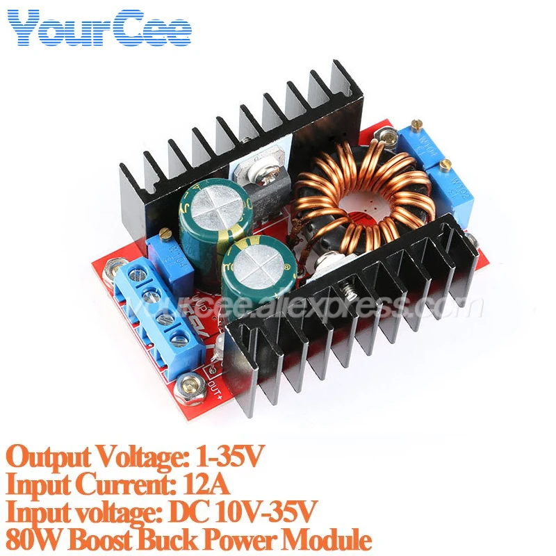Módulo adaptador de refuerzo reductor de 80W CC, regulador de voltaje ajustable, placa convertidora de refuerzo de 9-35 a 1-35V - imagen 2