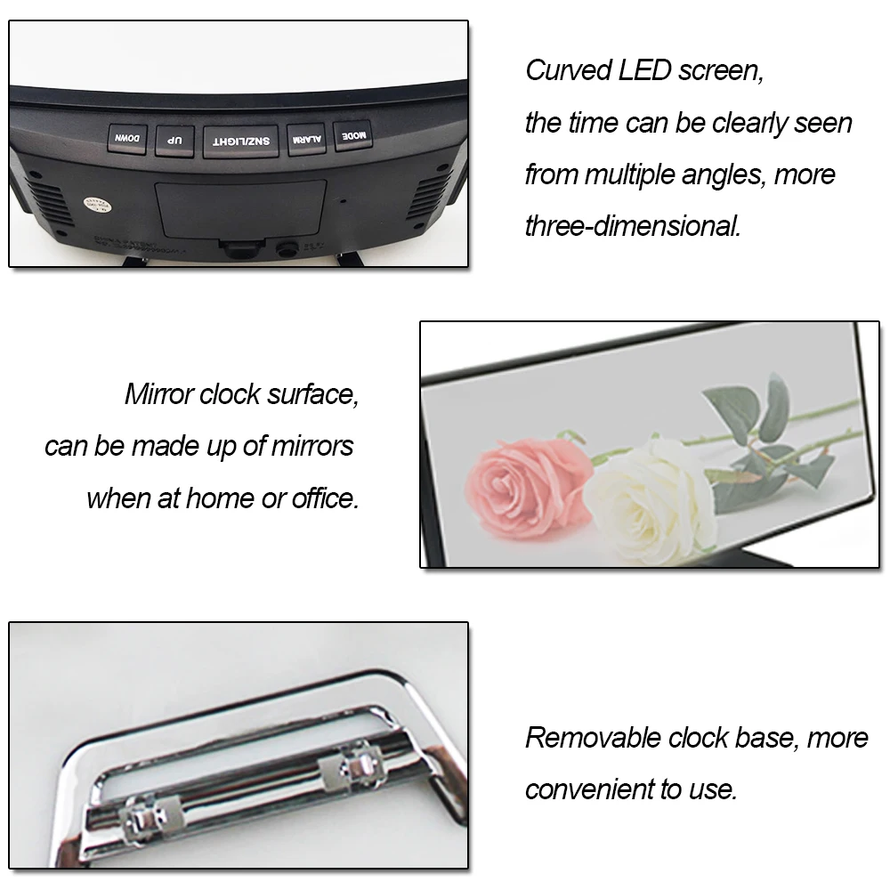 Reloj despertador Digital, reloj de mesa de escritorio, pantalla LED curvada, relojes de alarma para dormitorio, función de repetición de temperatura, reloj de decoración del hogar - imagen 5