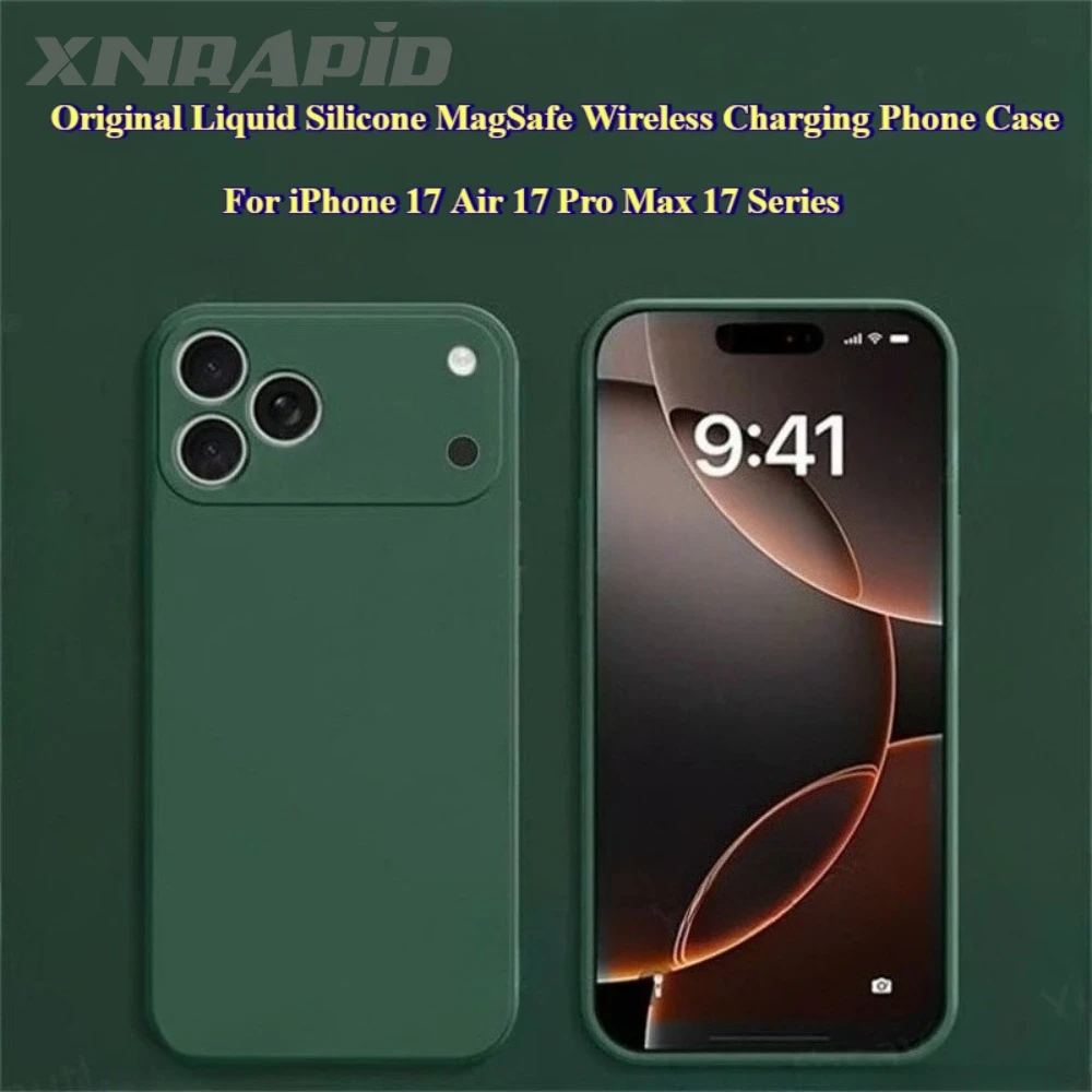 Funda de teléfono MagSafe de silicona líquida Original para iPhone 17 Air 16 E Pro Max 15 14 Plus 16e cubierta trasera suave de carga inalámbrica