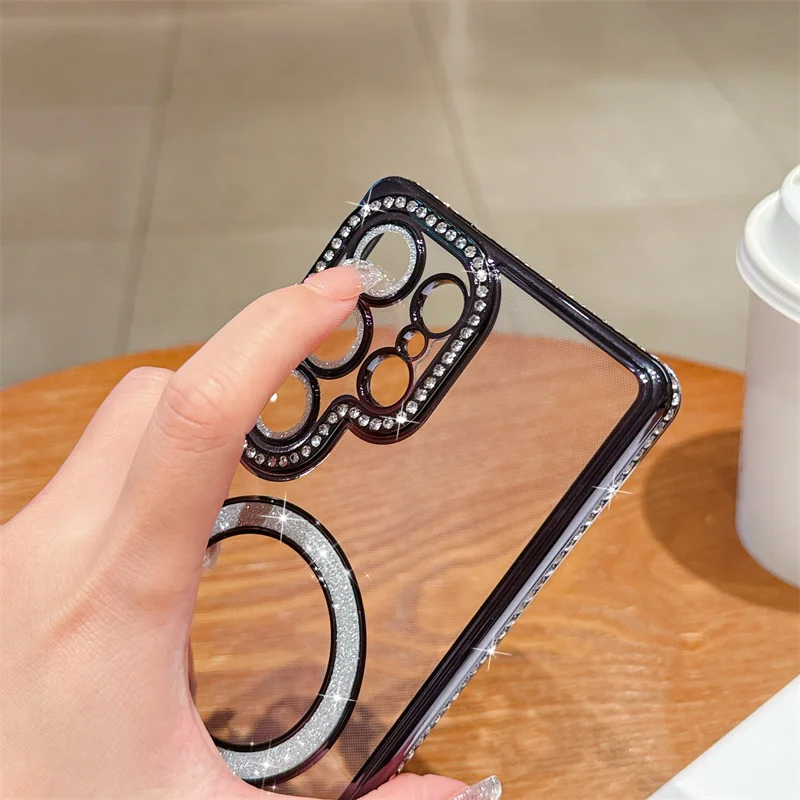 Para Samsung A56 A36 A26 A16 A55 A35 A25 A15 A05 Crystal Diamond Clear Case Bling Sparkly Magsafe funda de carga inalámbrica magnética - imagen 5