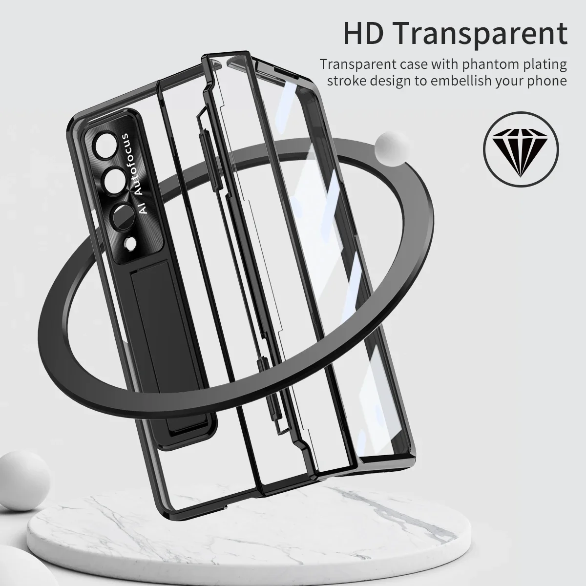 Funda con bisagra de nivelación para Samsung Galaxy Z, cubierta de soporte transparente con vidrio de pantalla frontal, plegable, 4 pliegues, 3, 4, 5, 6 - imagen 4
