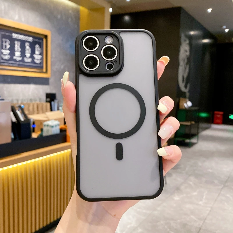 Para Magsafe carga inalámbrica magnética funda de teléfono mate de lujo para iPhone 16 Pro Max E 14 11 12 13 15 Pro Max Plus cubierta de parachoques - imagen 3