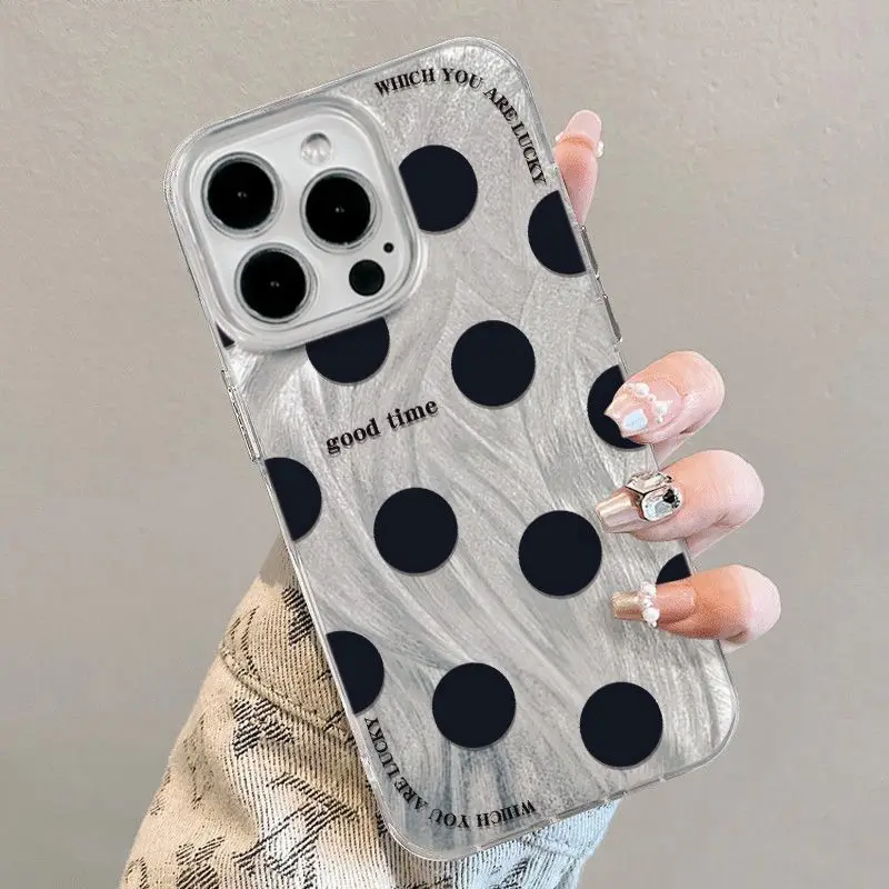 Funda de teléfono Simple Little Black Round Dot para iPhone 16 15 14 13 12 11 Pro Max 16E XS XR 7 8 Plus SE2 cubierta a prueba de golpes