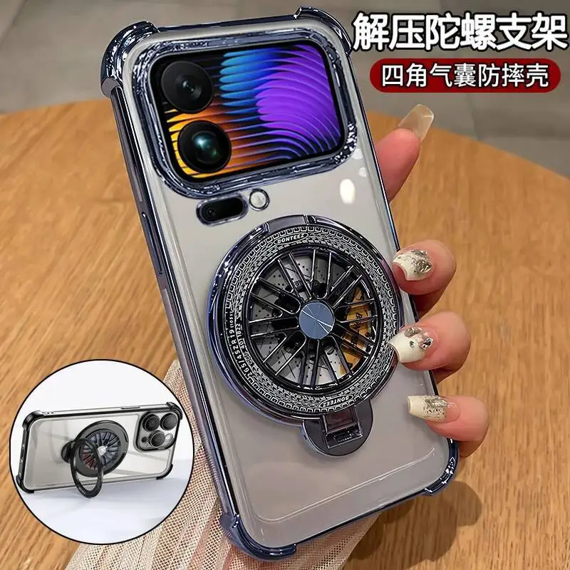 Para Xiaomi 17 Pro Max soporte giroscópico chapado funda de silicona a prueba de golpes para mi17 pro cubierta trasera soporte magnético - imagen 2