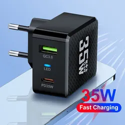 Cargador GaN 35 W USB-C PD3.0 de Carga Rápida para iPhone y Xiaomi