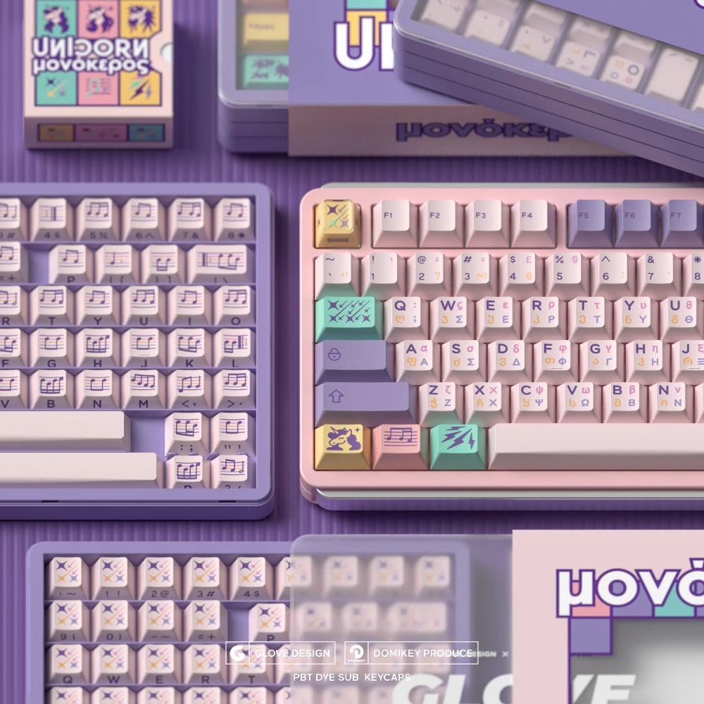 Glove Domikey juego de teclas con tema de unicornio, tapa de teclado bonita personalizada, PBT, perfil de cereza, accesorios de teclado mecánico - imagen 3
