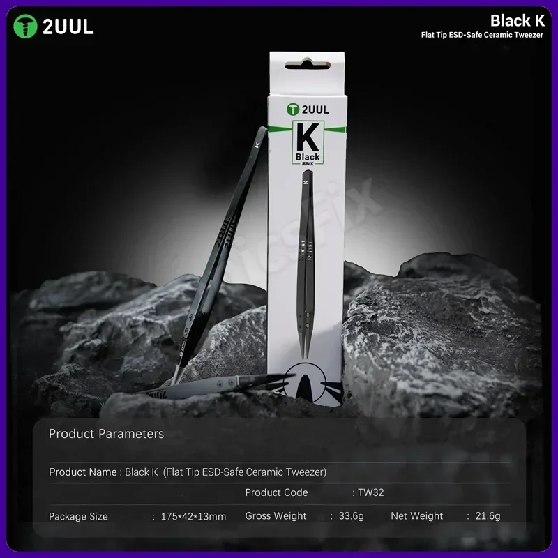 Pinzas de cerámica 2UUL TW32 ESD para mantenimiento de teléfonos móviles, marco rápido de alta precisión, eliminación de pegamento, puntas planas, pinzas de sujeción
