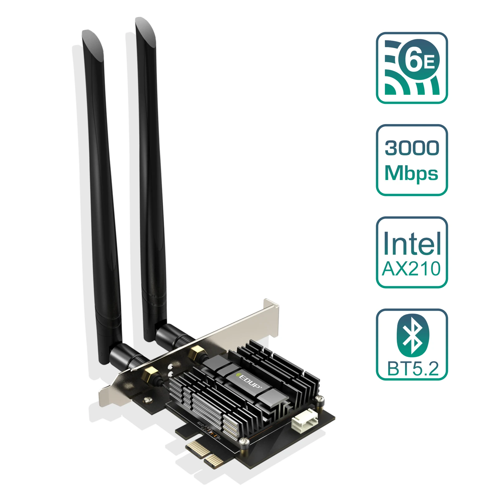 EDUP 9651GS-B WiFi 6E adaptador WiFi PCIE Bluetooth 5,3 tarjeta de red inalámbrica tarjeta PCIe inalámbrica 2,4G/5,8G/6GHz WiFi de alta velocidad - imagen 3