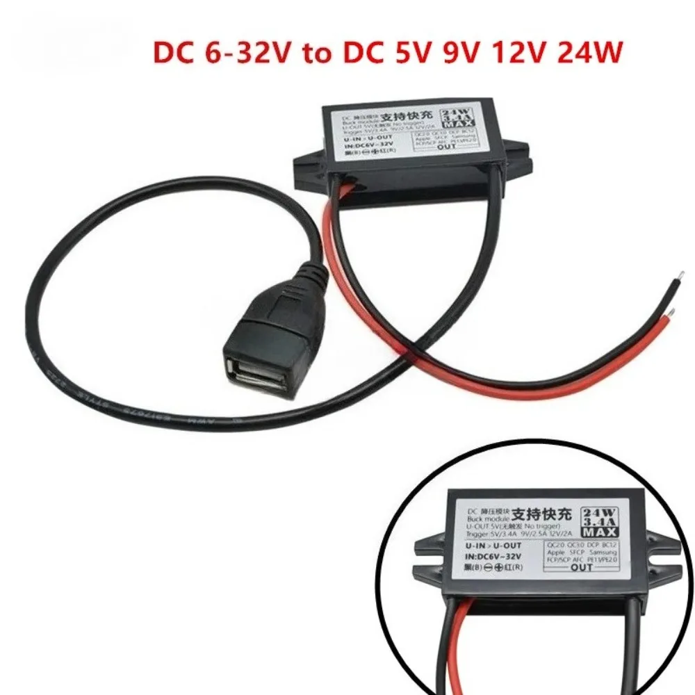 Módulo de fuente de alimentación de carga rápida de 6-32V a 5V 9V 12V 24W compatible con protocolo QC2.0/3,0 para convertidor CC/CC impermeable para coche