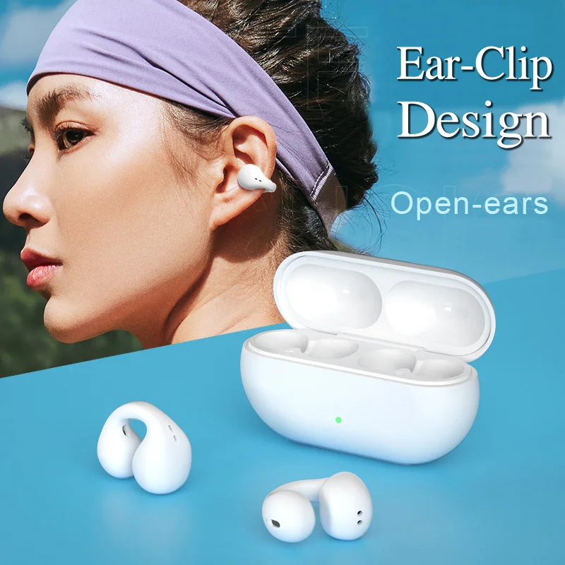 Auriculares inalámbricos con gancho para la oreja, audífonos deportivos de conducción ósea, con estuche de carga, originales