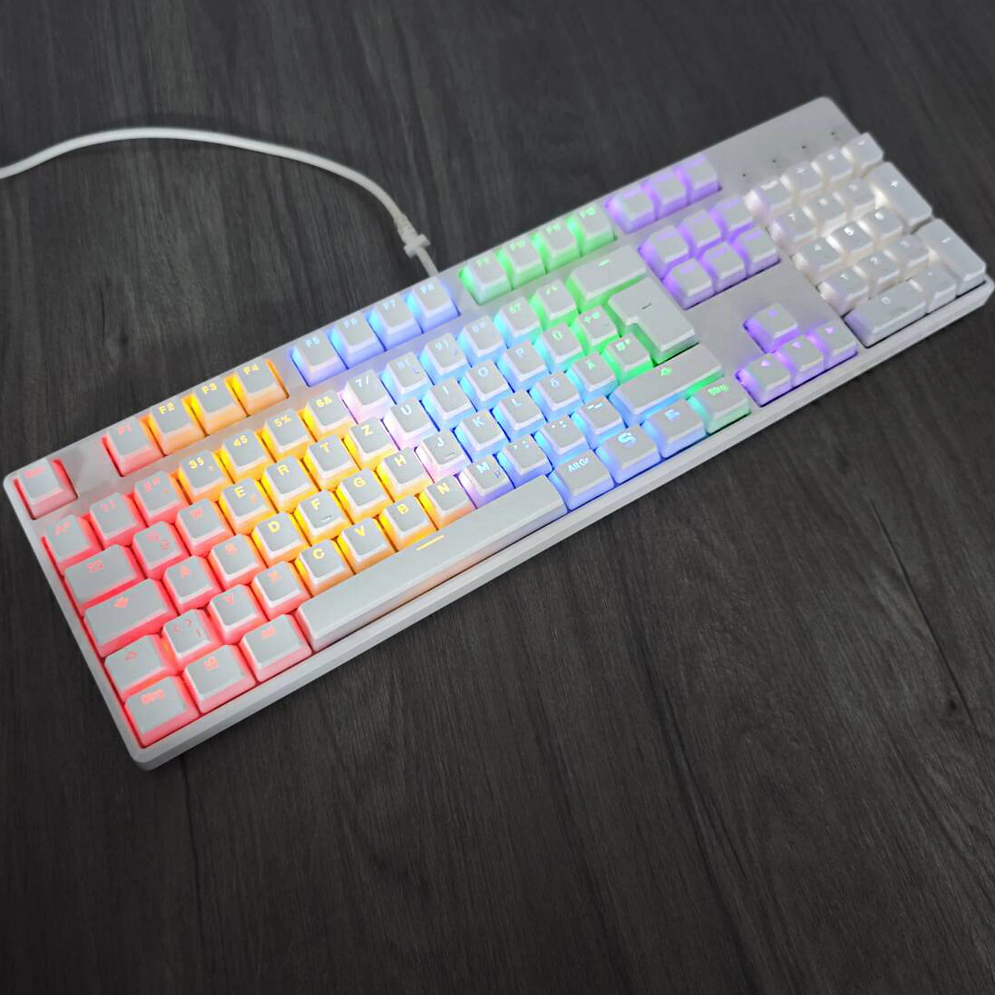 YMDK blanco negro pudín alemán ISO QWERTZ doble disparo PBT brillo a través del perfil OEM para interruptores MX Teclado mecánico