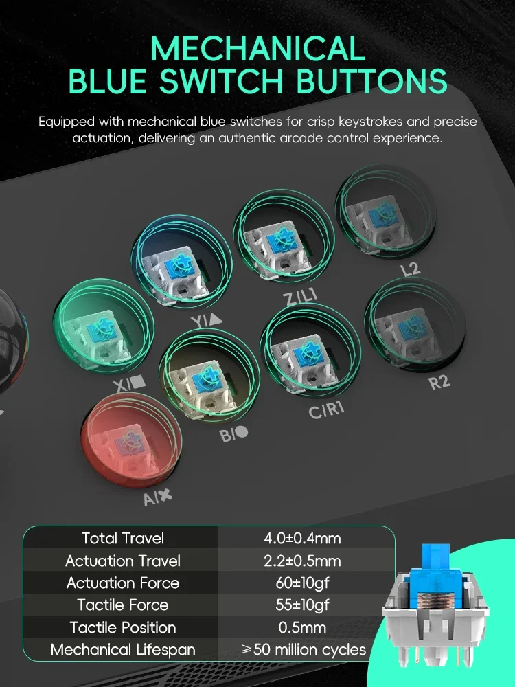 Data Frog-Joystick de lucha inalámbrico Y3A Max Arcade Stick para PC TV Box, controlador de juego de lucha Universal multisistema - imagen 4