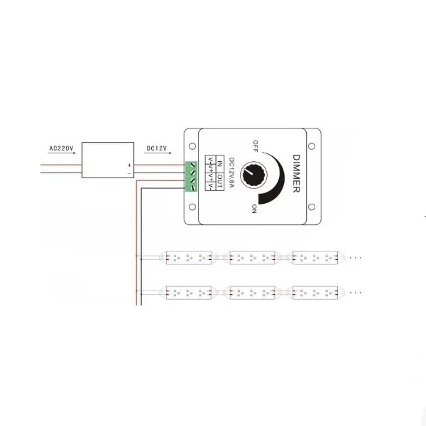 Regulador de intensidad LED, potenciómetro de ajuste Manual, interruptor de perilla, controlador de luz monocromático PWM, 8A, 12V-24V - imagen 4