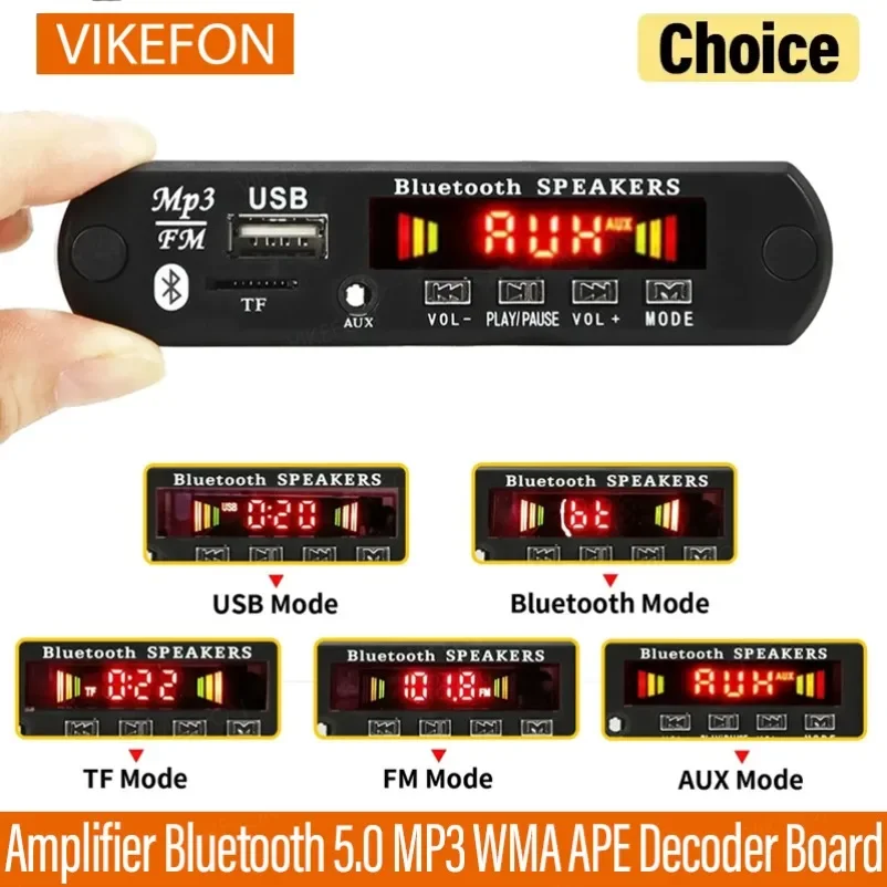 VIKEFON 12V Bluetooth 5,0 reproductor de MP3 placa decodificadora inalámbrica carpeta de conmutación USB TF FM Radio módulo de llamada Kit de coche para altavoz