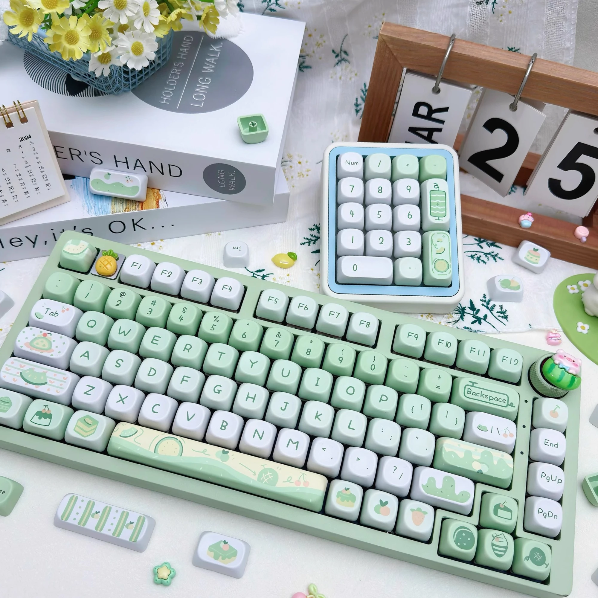 Honeydew Melon Ice Cream 114 teclas tema de verano Keycap PBT sublimación MOA lindo pequeño fresco verde Keycaps para teclado mecánico - imagen 4
