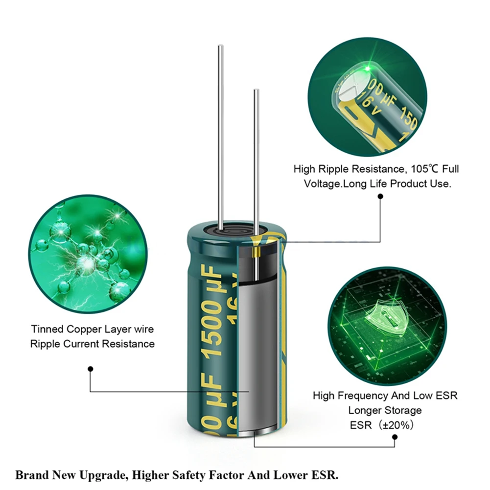 Juego de condensadores de aluminio de 15 valores, 225 Uds., Kit surtido de condensadores electrolíticos de alta frecuencia y baja ESR, 16V-50V con caja de almacenamiento - imagen 4