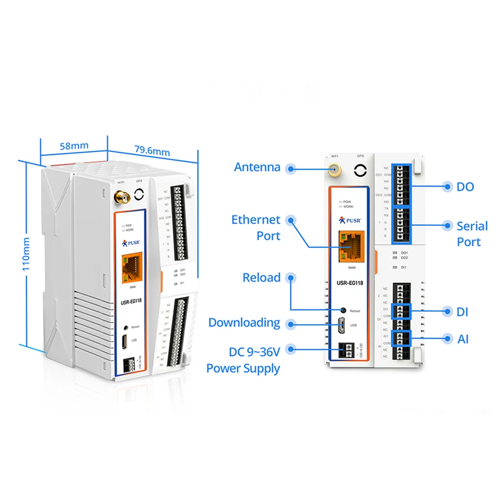 USR-EG118 Arduino Open Source IoT Gateway ESP32 Chipset C idioma SDK Arduino IDE desarrollo con 1 * puerto serie RS485/RS232 - imagen 3