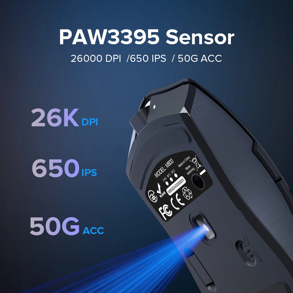 Ratón inalámbrico para juegos Delux M800 RGB PAW3395 26000Dpi recargable con cable Esports ratones 6 botones programables para ordenador portátil PC Gamer - imagen 2