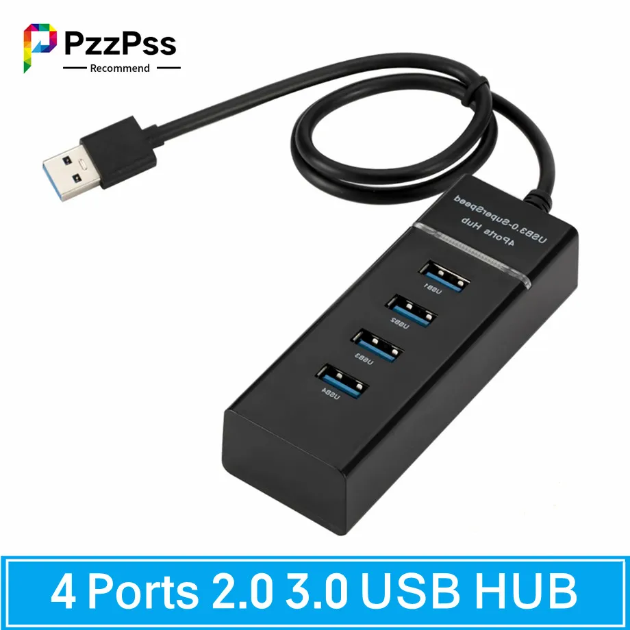 PzzPss-concentrador de red USB 4 en 1 para ordenador, adaptador divisor de velocidad rápida, 4 puertos, 2,0, 3,0