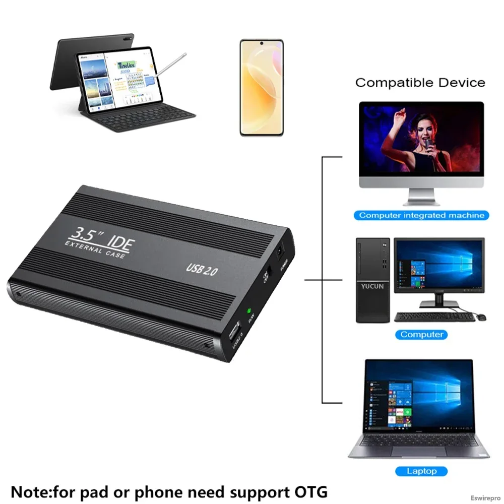 Caja de disco duro IDE para 3,5 2,5 pulgadas IDE HDD SSD USB a IDE HD caja de disco duro externo de Metal con fuente de alimentación - imagen 2