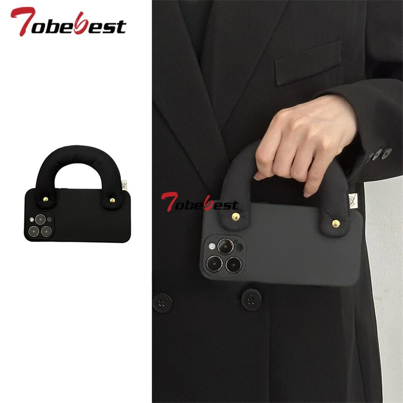 Funda de teléfono de pulsera de cuero acolchado de algodón de mano de lujo para Iphone 16 15 14 13 12 11 Pro XS Max XR XS 8 7 Plus funda de silicona