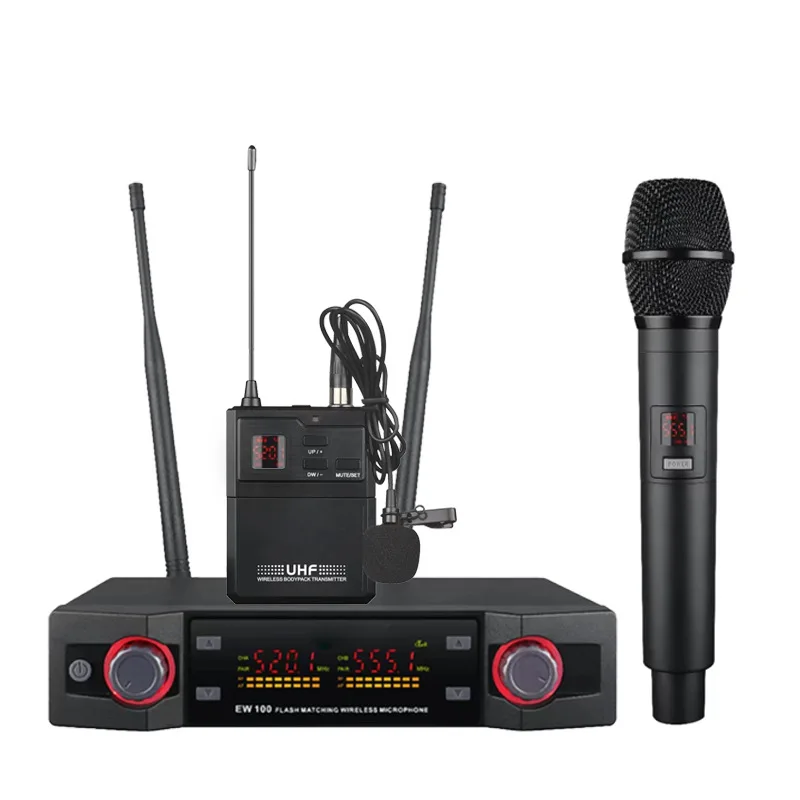 Sistema transmisor inalámbrico ajustable de frecuencia de micrófono, Clip UHF profesional para fiesta, espectáculo, escenario, boda - imagen 3