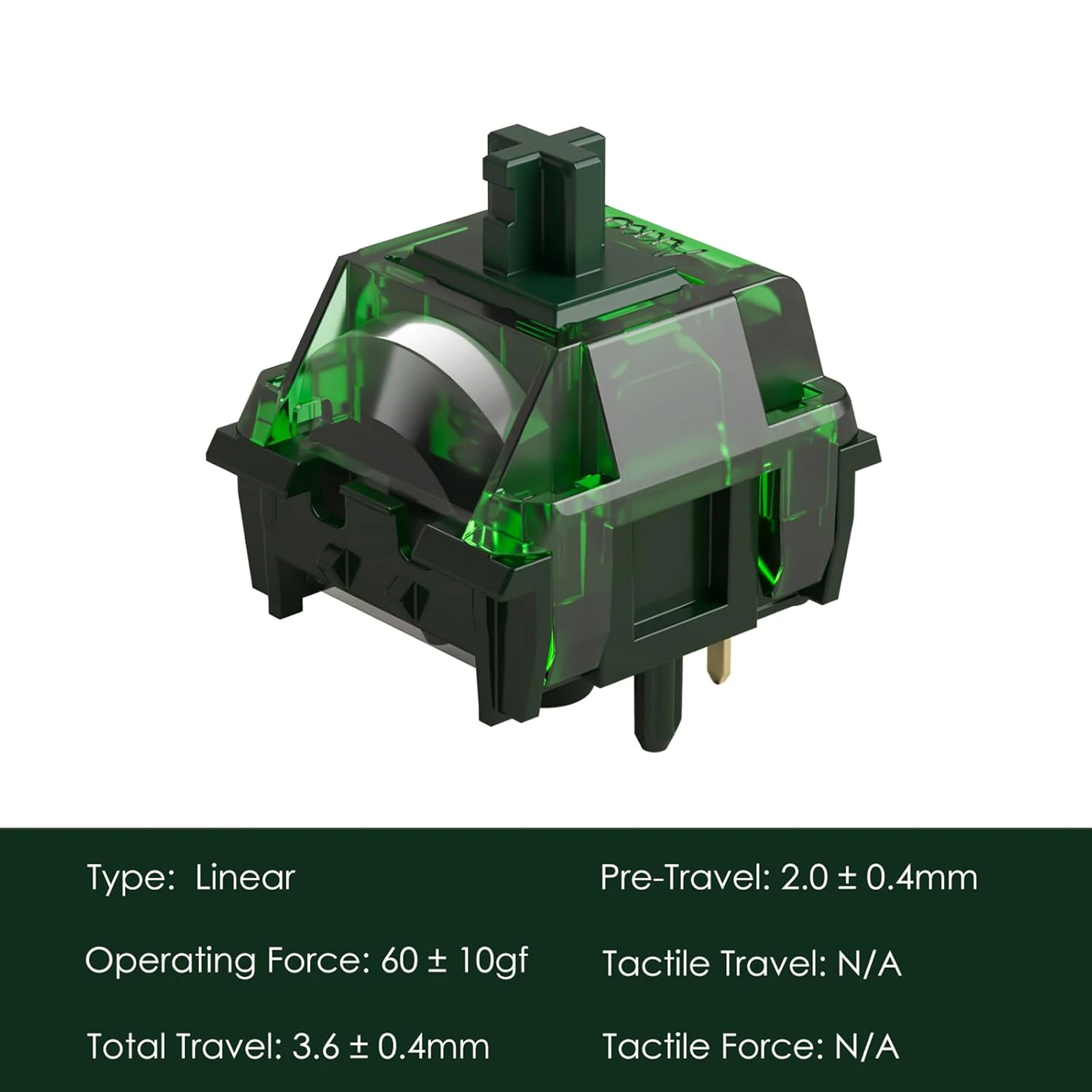 Akko x MonsGeek Interruptores antiniebla verdes 5 pines 60gf Interruptor lineal pesado Lubrado en fábrica Compatible con teclado mecánico MX (45 piezas) - imagen 3