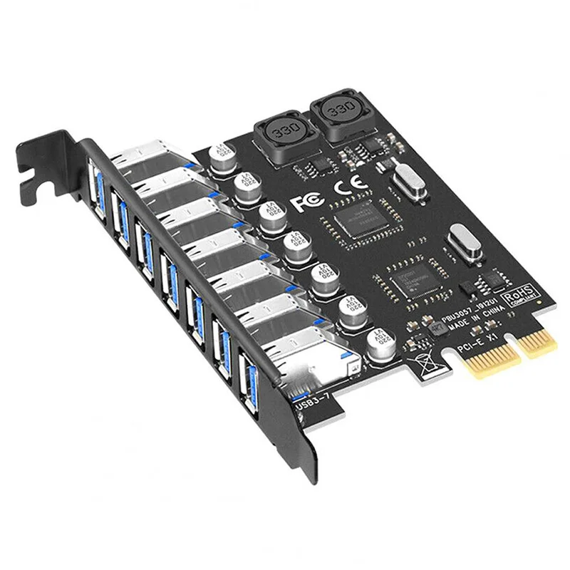Tarjeta de extensión PCIE a USB3.0, adaptador de conversión de 5Gbps, 7 puertos PCI-E, tarjeta de conversión de PC para ordenador de escritorio, sin necesidad de fuente de alimentación extenal