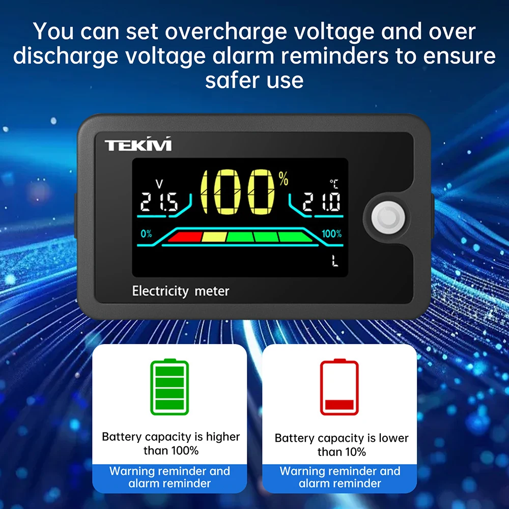 Indicador Digital de voltaje y electricidad LCD DC 8-100V Universal para batería ternaria/hierro de litio/ácido con pantalla de temperatura - imagen 3