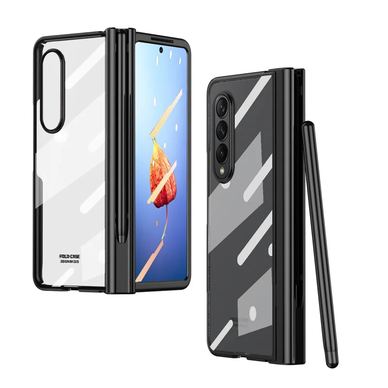Funda de teléfono con bisagra para Samsung Galaxy Z Fold 5 4 3 2 5G con S Pen & Pen Holder, película de protección de pantalla transparente a prueba de golpes